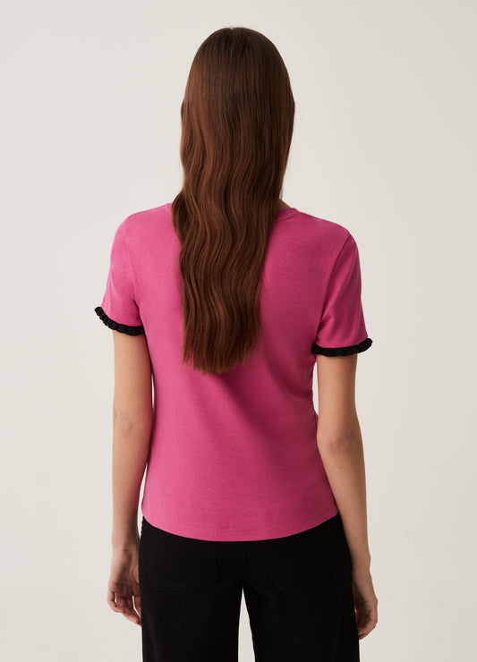 Cotton T-shirt with contrasting frill