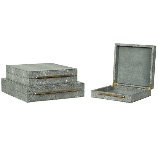 Dwell Set Of 3 Grey Faux Shagreen Boxes
