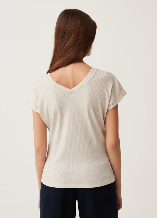 Flat ribbed T-shirt with lurex