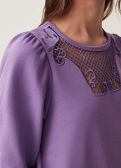 Round-neck sweatshirt with crochet insert
