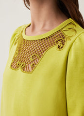 Round-neck sweatshirt with crochet insert