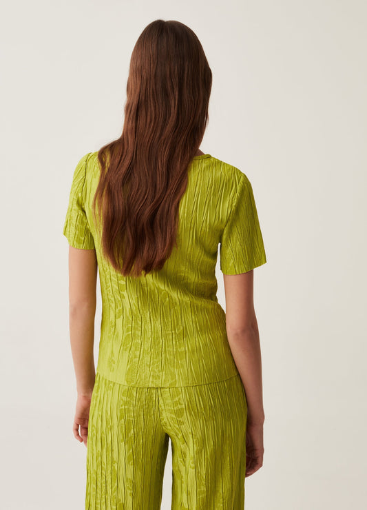 Pleated T-shirt with jacquard motif