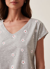 Pyjama top in cotton with flower and polka dot print