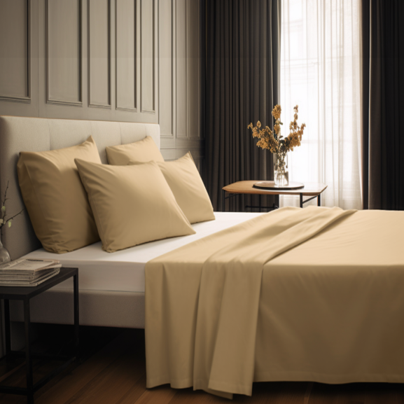 Beige Queen 400Tc Cotton Flat Sheet - Beige