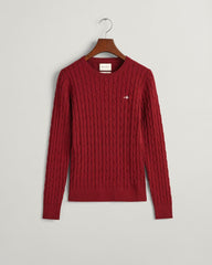 Stretch Cotton Cable Knit Crew Neck Sweater Plumped Red / S