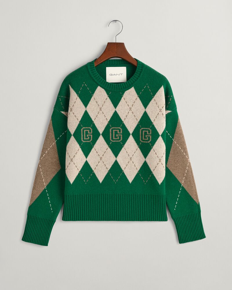 Superfine Argyle Crew Neck Sweater Lavish Green / S