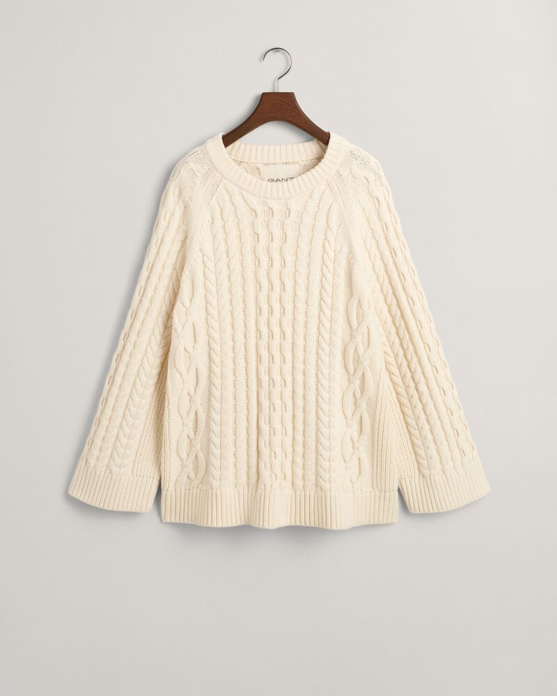 Oversized Cable Knit Crew Neck Sweater Cream / S