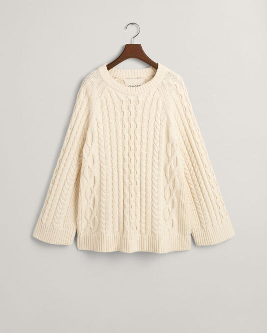 Oversized Cable Knit Crew Neck Sweater Cream / S