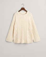 Oversized Cable Knit Crew Neck Sweater Cream / S