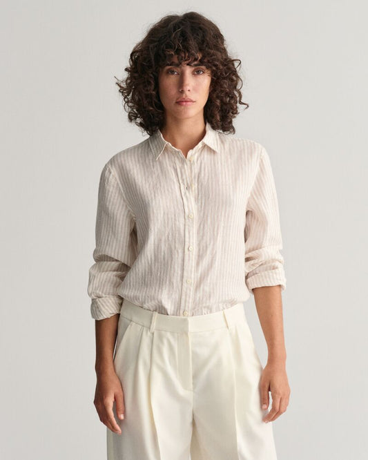 Regular Fit Striped Linen Shirt 32 / DRY SAND