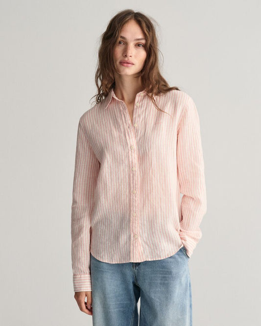 Regular Fit Striped Linen Shirt 32 / PEACHY PINK