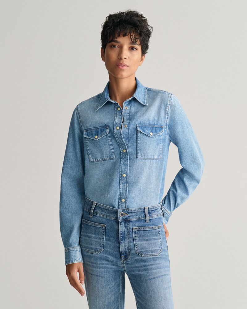 Regular Fit Denim Shirt Semi Light Blue Worn In / 32