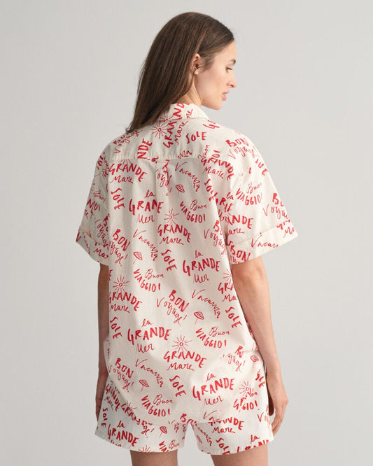 Relaxed Fit Text Print Short Sleeve Shirt