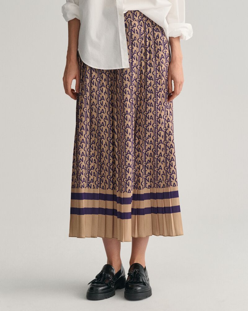 Pleated Monogram Print Skirt