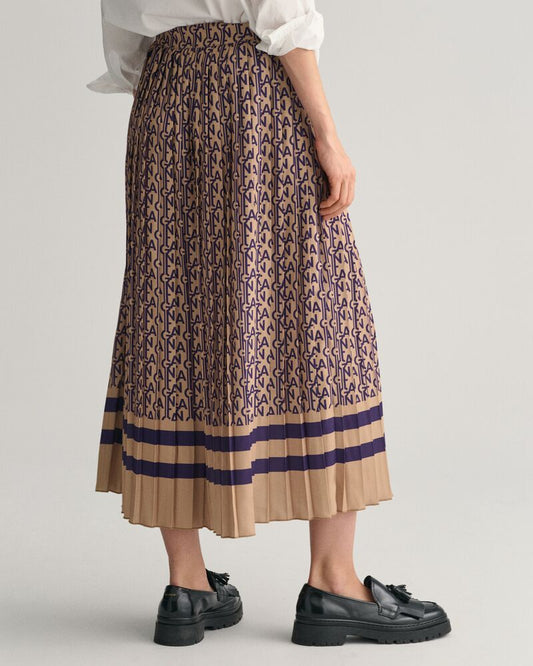 Pleated Monogram Print Skirt