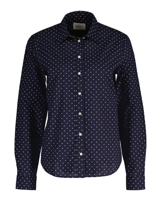 Regular Fit Dot Print Cotton Voile Shirt Evening Blue / 32