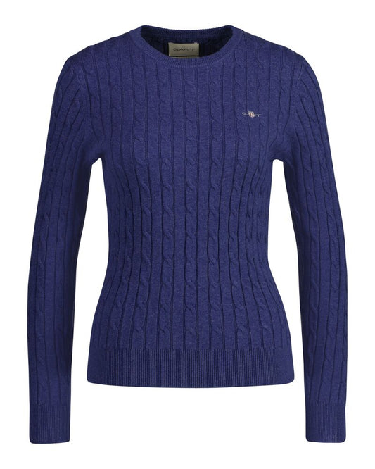 Stretch Cotton Cable Knit Crew Neck Sweater Dusty Navy / S