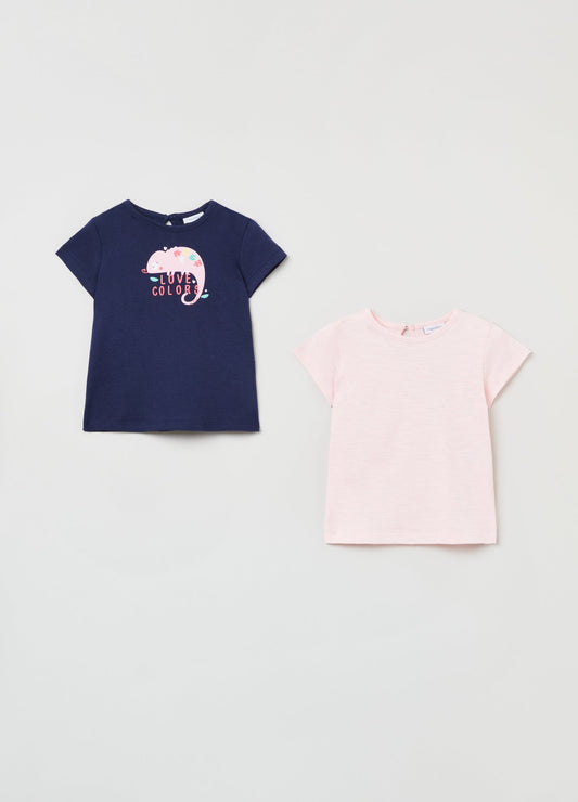 OVS Baby Girl 2 Pack Print And Plain T-Shirt