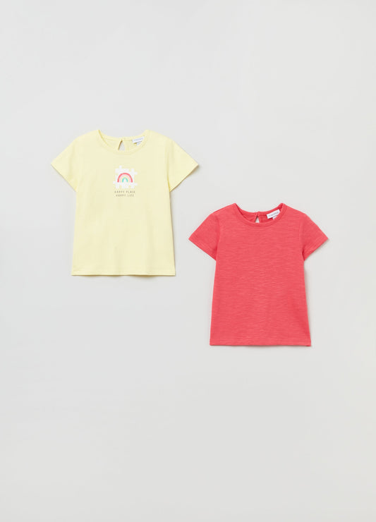 OVS Baby Girl 2 Pack Print And Plain T-Shirt