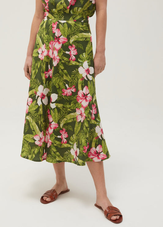 فستان متوسط الطول مزين بأزرار مطبوعة استوائية للنساء من OVS