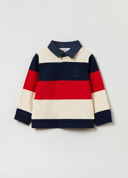 OVS Fagottino Striped Polo Shirt With Denim Collar