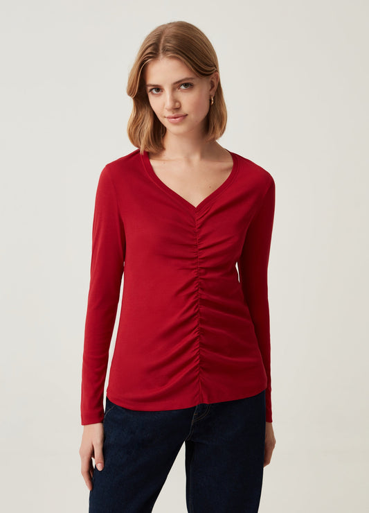 OVS Womens T-Shirt With V Neckline And Gathering
