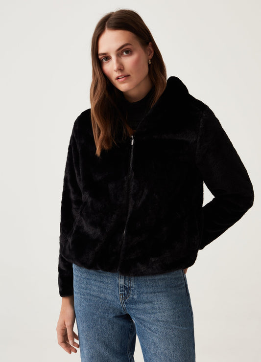OVS Womens Faux Fur Full-Zip Hoodie