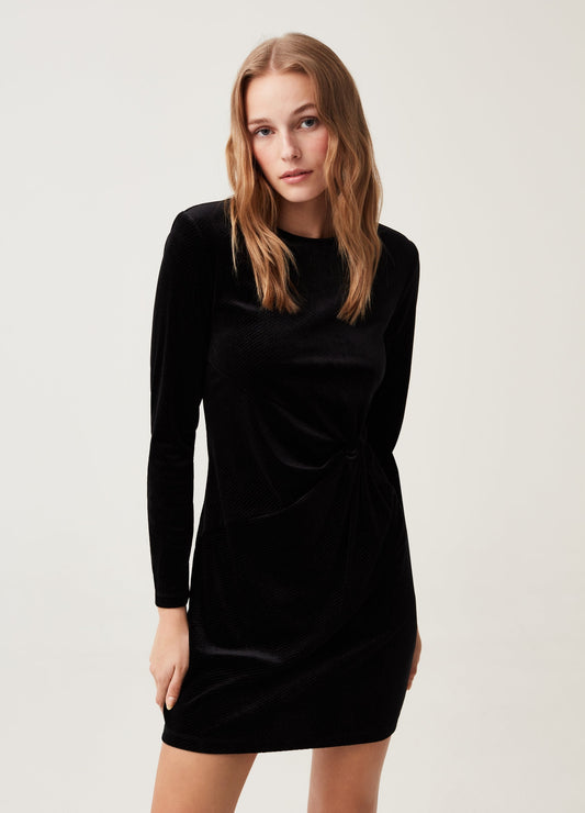 OVS Womens Short Velvet Dress With Tie And Draping