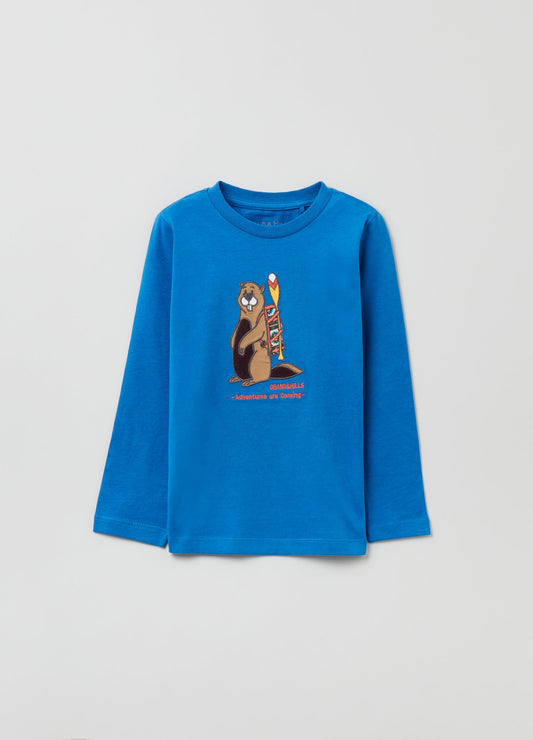 OVS Boys Long-Sleeved T-Shirt With Embroidered Beaver.