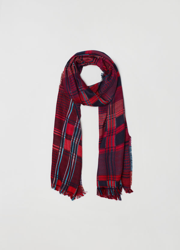 OVS Womens Check Pattern Scarf With Fringe