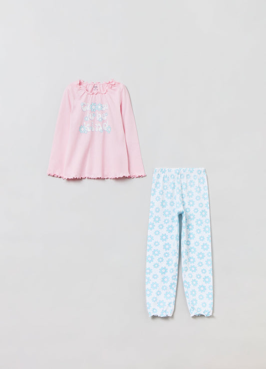 OVS Girls Cotton Pyjamas With Floral Print And Lettering