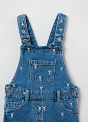 OVS Kids Girl Denim Dungarees With Small Flowers Embroidery