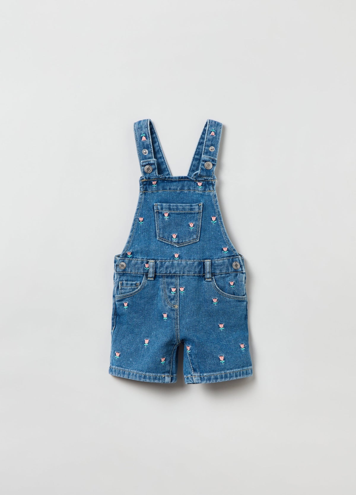 OVS Kids Girl Denim Dungarees With Small Flowers Embroidery