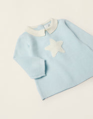 Zippy Fine Knit Jumper In Cotton For Newborn Baby Boys, Light Blue