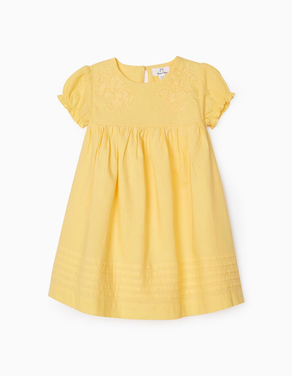 Zippy Embroidered Dress For Baby Girls, Yellow