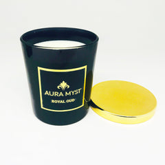 AURA MYST Black Glass Jar Candle With Gold Lid Royal Oud