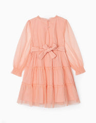 Zippy Tulle Dress With Ruffles For Girls, Coral