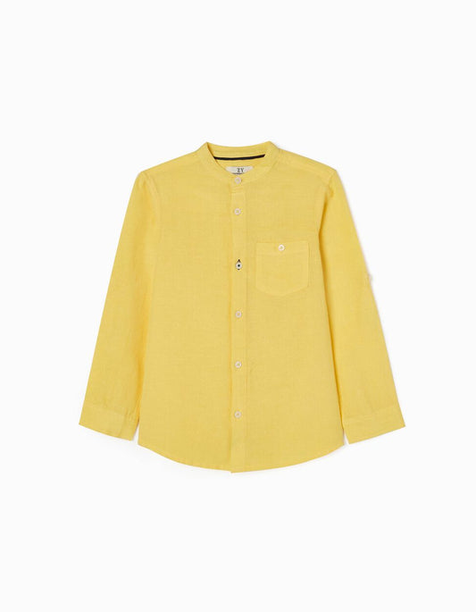 Zippy Shirt With Mao Collar For Boys, Yellow
