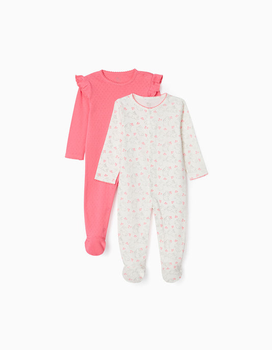 Zippy 2 Sleepsuits For Baby Girls 'Bunnies', White/Pink