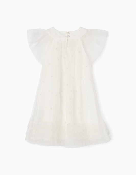 Zippy Dress With Pearls And Tulle For Baby Girls