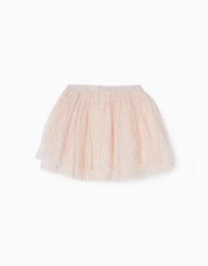 Girls Light Pink Voluminous Tutu Skirt With Silver Sequins