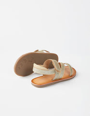 Zippy Leather Sandals For Girls, Golden