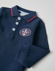 Zippy Long Sleeve Polo Shirt For Baby Boys, Dark Blue