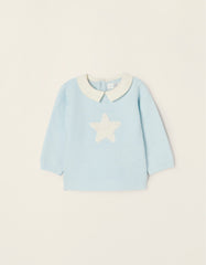 Zippy Fine Knit Jumper In Cotton For Newborn Baby Boys, Light Blue