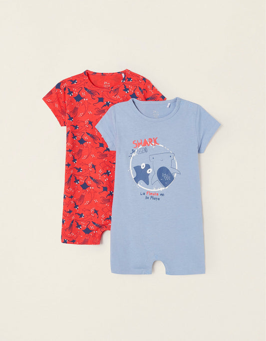 Zippy 2-Pack Cotton Romper Pyjamas For Baby Boys Sea Animals