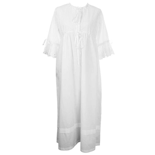 Powel Craft June Long Sleeve Pin Tucked Yoke Night Dress - White