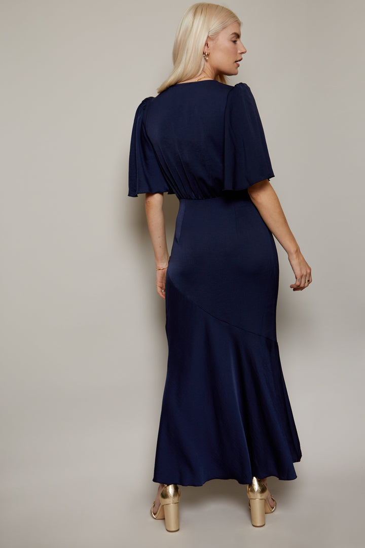 Blue Satin Midaxi Dress XS