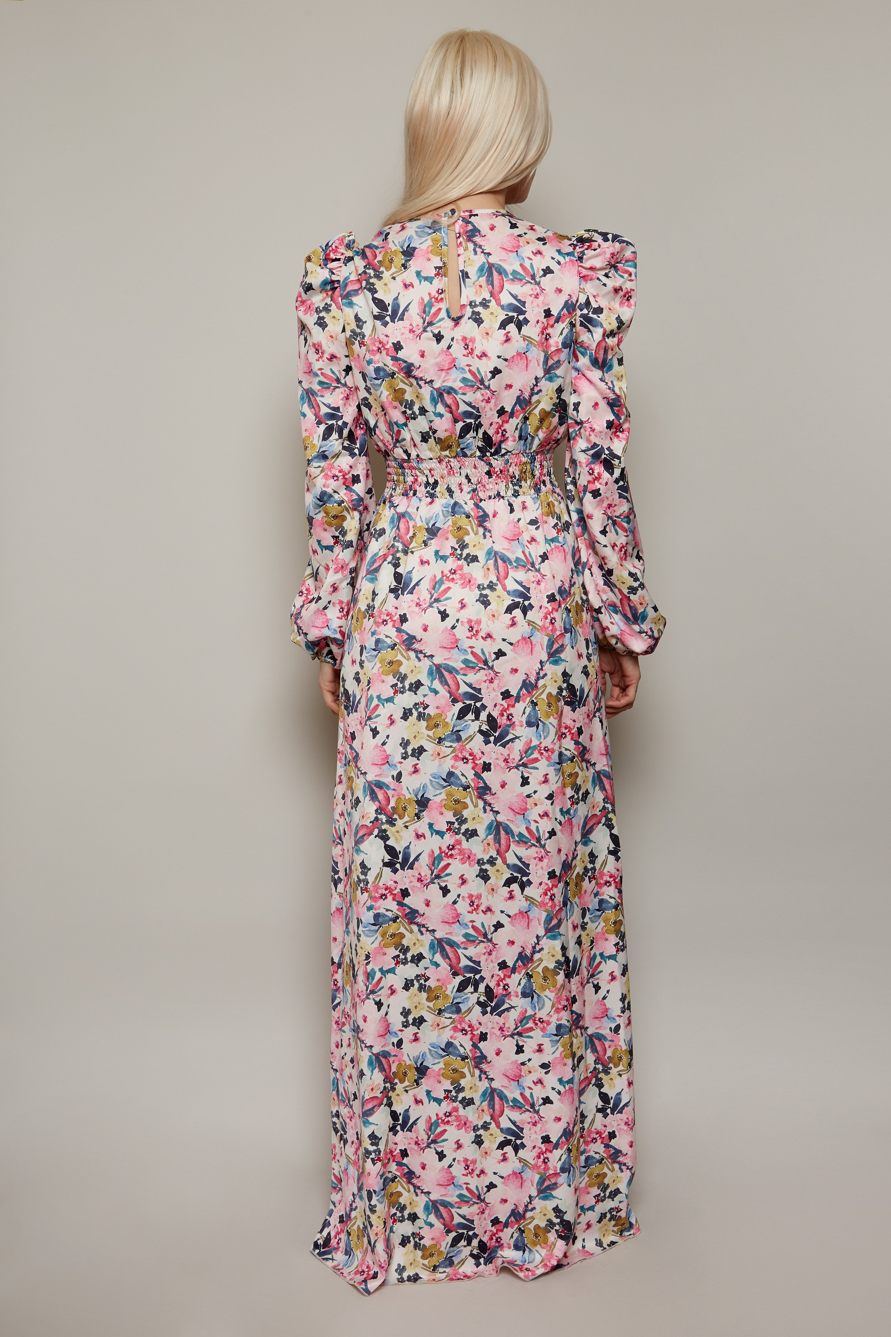 Long Sleeve Floral Maxi Dress With Side Split XS