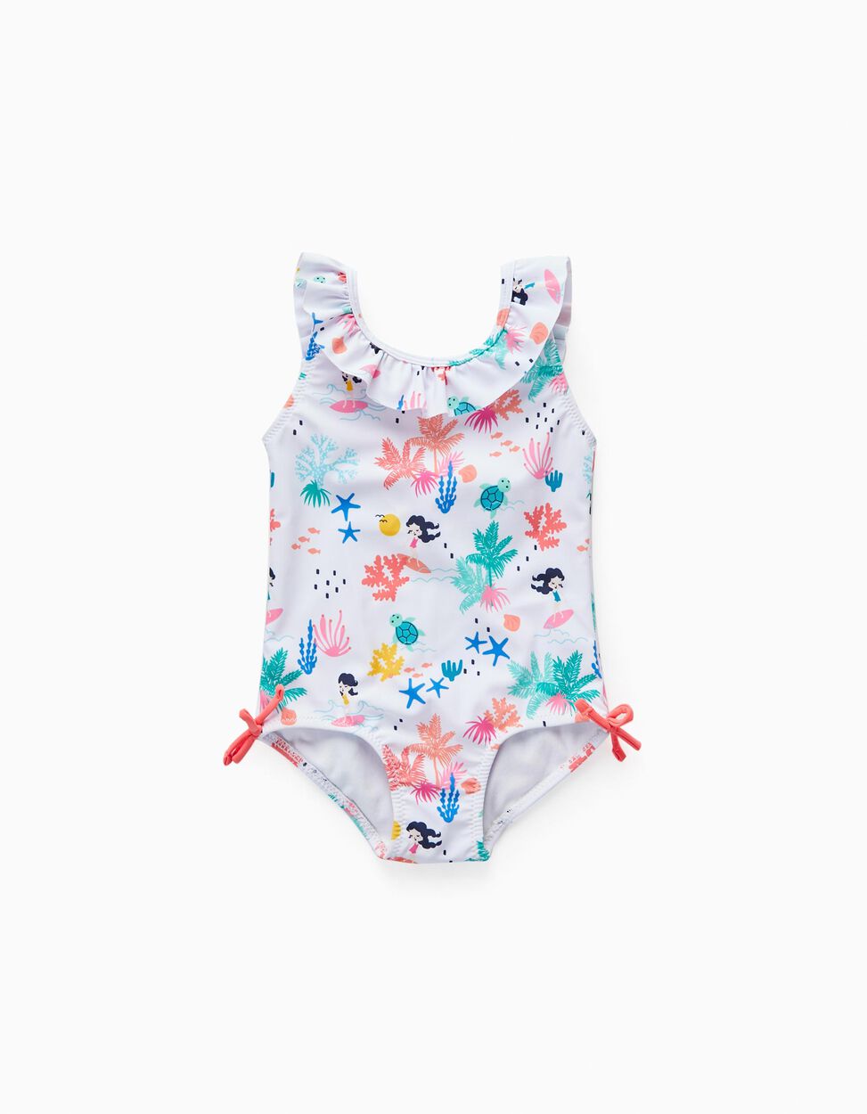 Zippy Swimsuit Upf 80 For Baby Girls 'The Beach', White