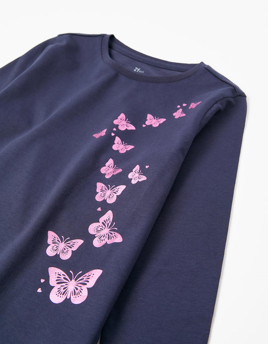 Zippy Girls 'Butterflies' Long Sleeve Cotton T-Shirt